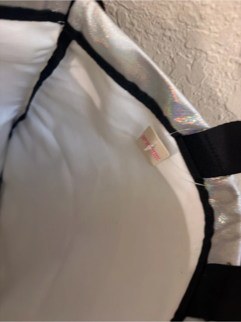 Victoria's Secret PINK Backpack Iridescent Silver Drawstring Logo Tote Bag NIP!